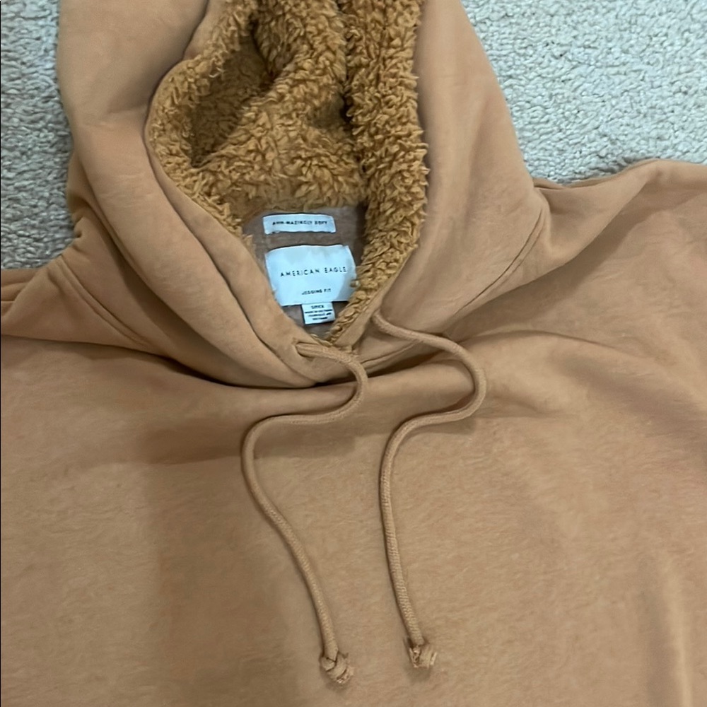 American Eagle Tan Sherpa-Lined Hoodie